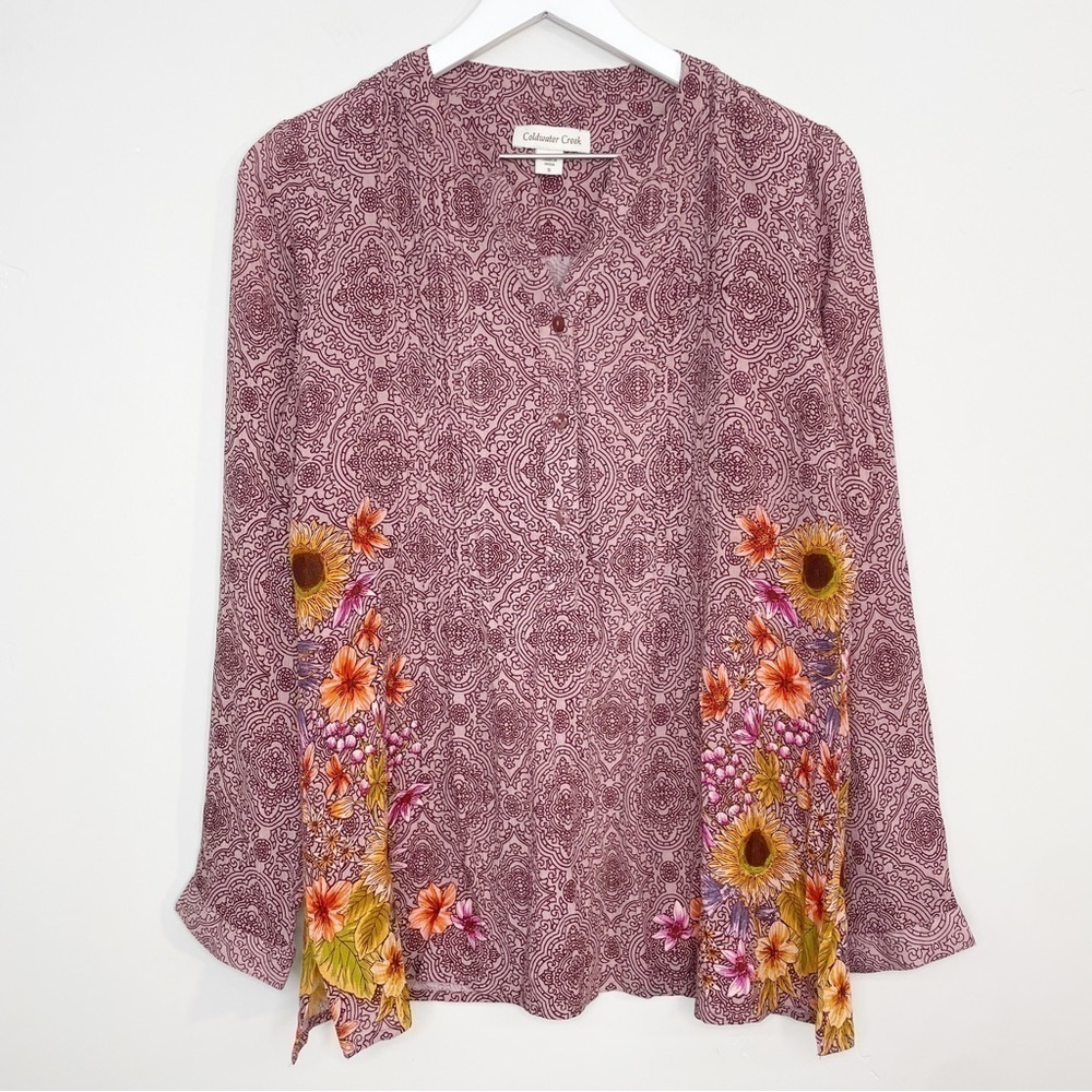 Coldwater Creek Flora Pin-tuck Pullover Tunic Blouse Top Size Small